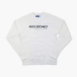 Pacific Northwest Embroidered White Big Cotton Crewneck