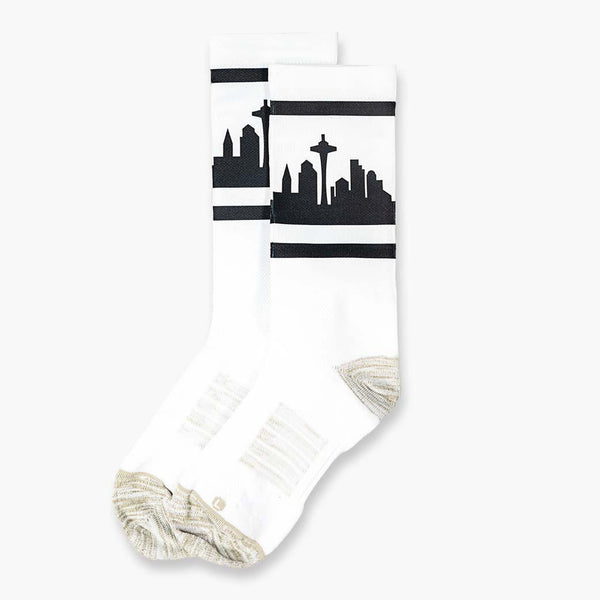 Seattle City Skyline White & Black Strideline Socks