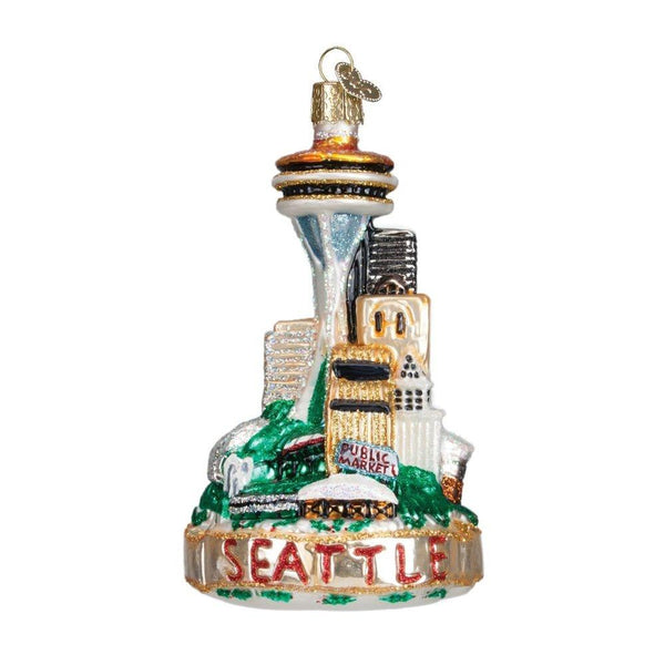 Old World Seattle Skyline Glass Ornament